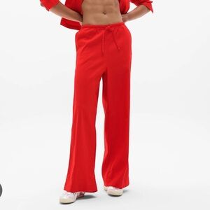 Athleta Wide Leg Pant Women Medium Tall Paradise Linen Red B23